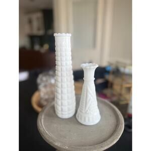 Vintage Milk Glass Bud Vase Duo – Mixed Patterns